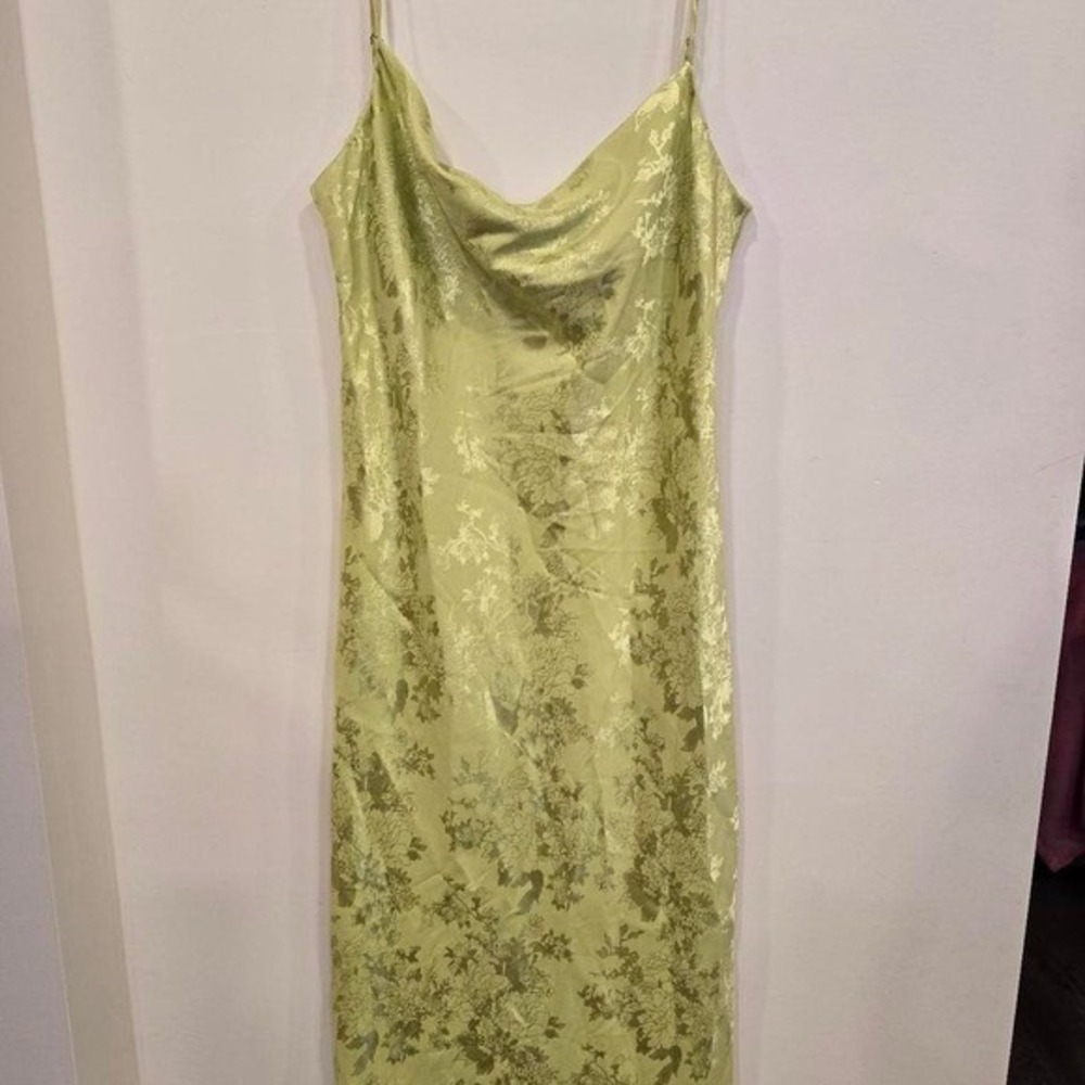Green Satin Floral Slip Dress NWT Y2K Style Cowl Women's XL Romantic